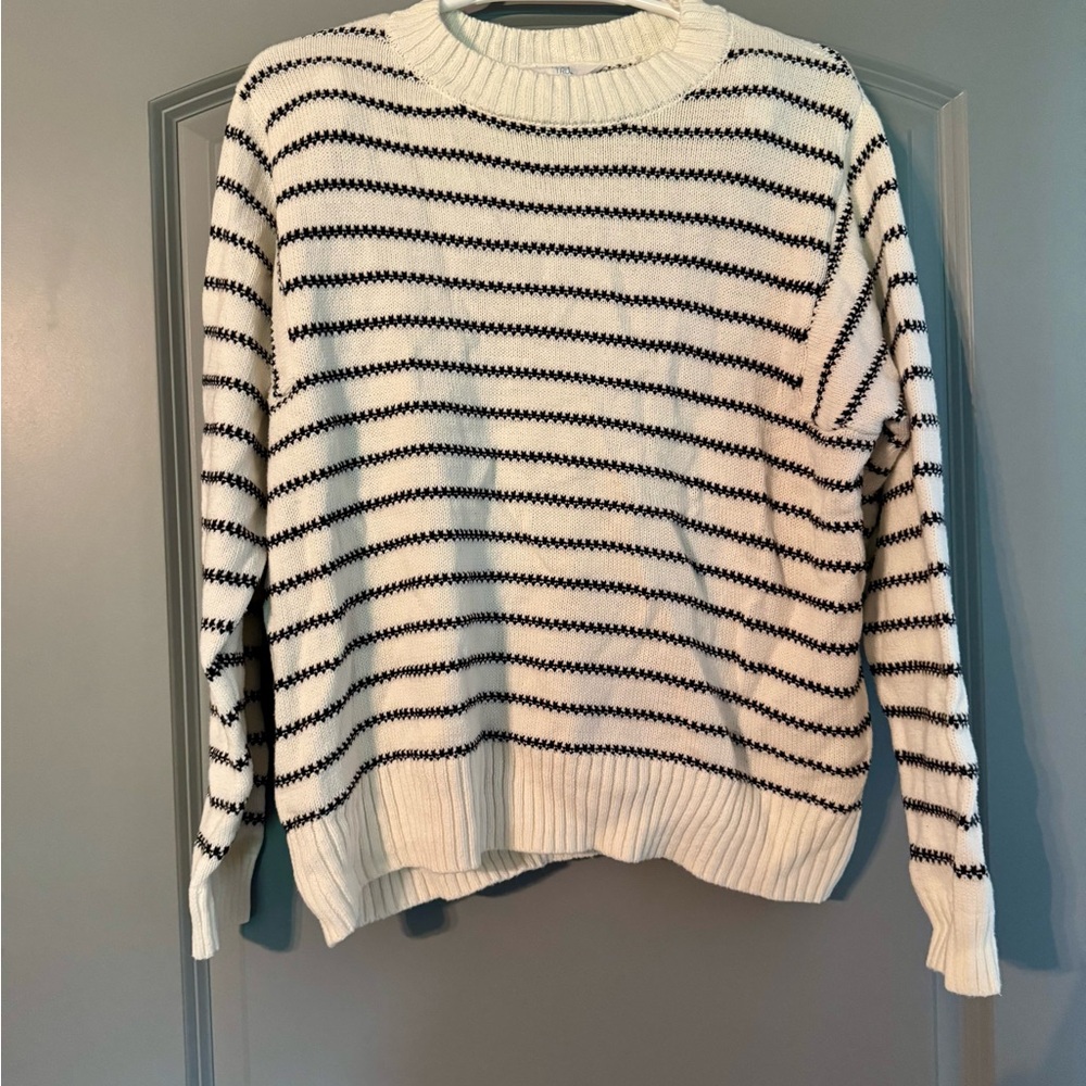 Time and Tru Black and White Striped Sweater